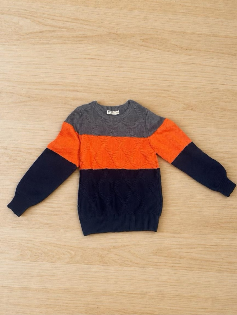 Kids Colorblock Knit Sweater - Gray/Orange/Navy